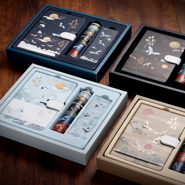 創(chuàng)意古風(fēng)手賬本禮盒套裝 貼紙和紙膠帶+書簽+磁扣手帳本組合禮盒 辦公小禮品