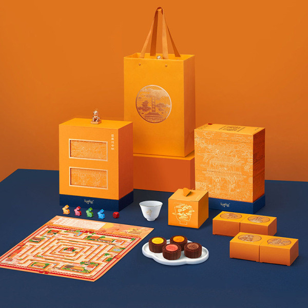手提雙層中秋禮盒|微醺荔枝玫瑰月餅+香芒月餅+奶黃月餅+生椰拿鐵月餅+玉兔茶杯+老樹(shù)曬青紅茶+迷宮游戲|中秋禮品