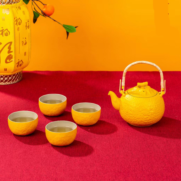 【大吉大利】兔年橘子茶具套裝 茶壺1+杯子4+茶葉2+紅包6+禮盒1 創(chuàng)意茶具禮品4