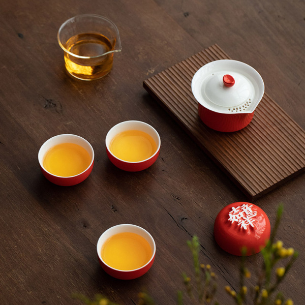 2023新年字器茶具套裝 字器杯4個+易泡壺1+收納布袋1+茶巾1商務(wù)茶具禮品6