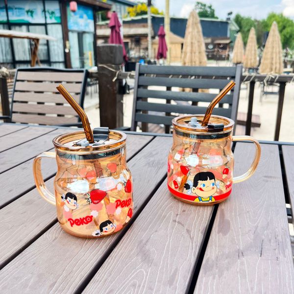 ins可愛(ài)草莓姐妹玻璃杯 帶蓋雙飲吸管杯 三八禮品1