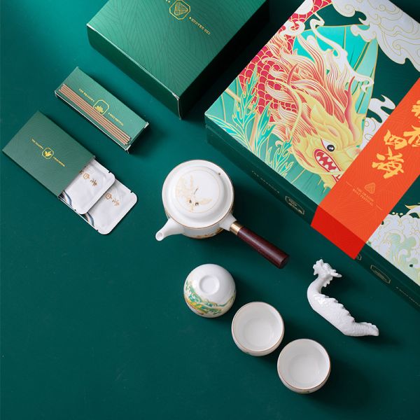 2023端午中式茶具套裝 茶壺+茶杯3個+龍舟香插+艾葉香+白茶10g+粽子2個 商務(wù)伴手禮3